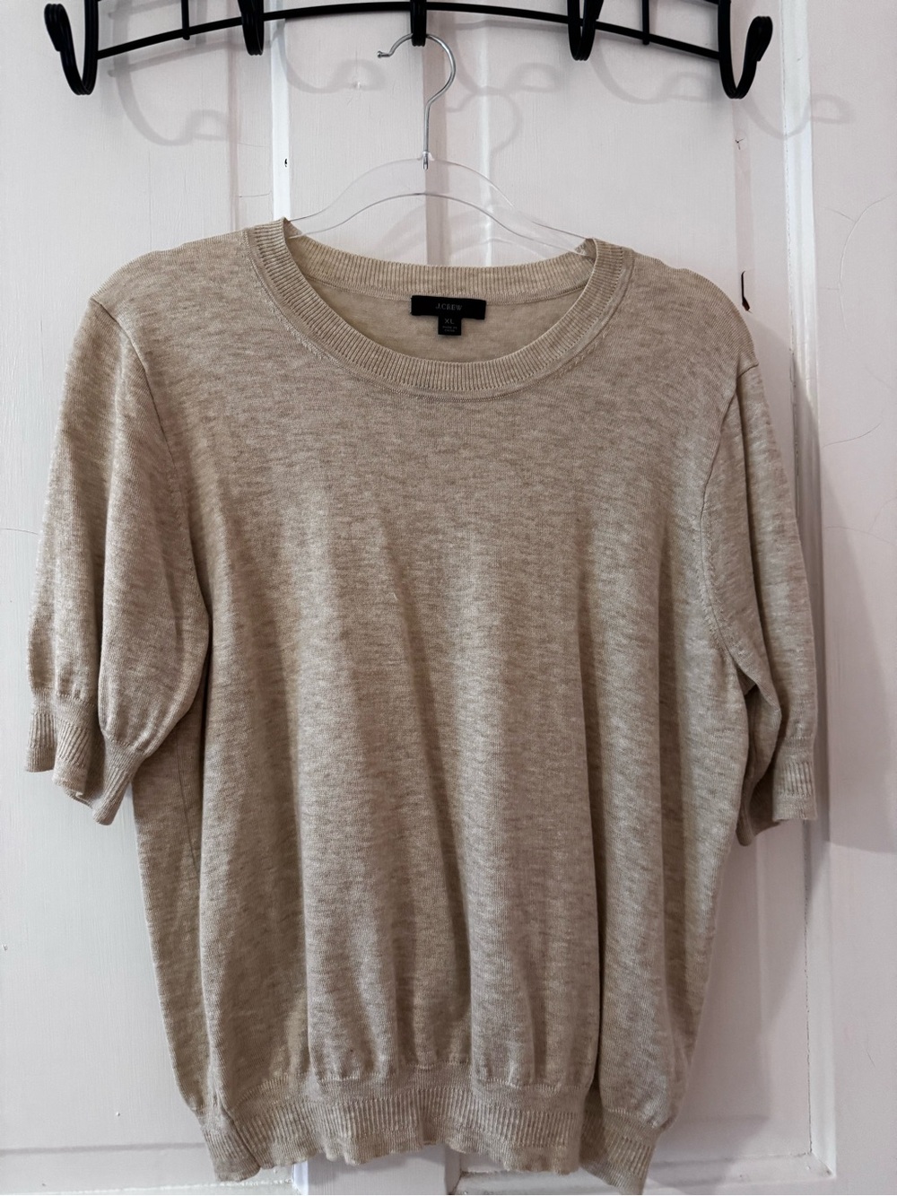 J. Crew Neutral Cream Short Puff Sleeve Crewneck Sweater